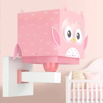 Dalber wandlamp Little Owl met stekker, roze roze, wit