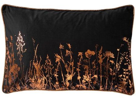 DALITA - Kussenhoes 40x60 cm - metallic design - met bloemen - Raven - zwart