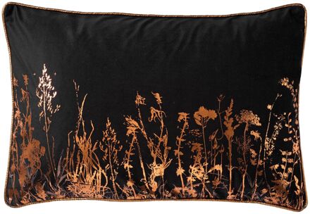 DALITA - Sierkussen 40x60 cm - metallic design - met bloemen - Raven - zwart