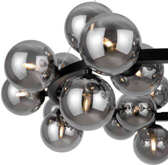 Dallas hanglamp 25-lichts, rond, zwart zwart, rookgrijs