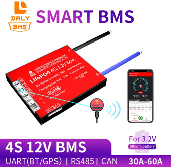 Daly smart 3.2V 18650 BMS LiFePO4 BMS 4S 12V 30A 40A 50A 60A BMS with Bluetooth UART RS485 CAN NTC function