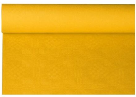 Damast Geel papieren tafellaken/tafelkleed 800 x 118 cm op rol - Gele thema tafeldecoratie versieringen