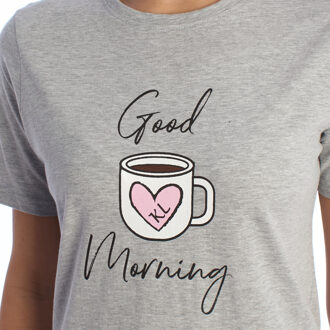 Damen-Sommerpyjama aus 100 % Baumwolle KL40000 Kurzarm-T-Shirt und Shorts, Frühlings-Sommerpyjama Grijs - M