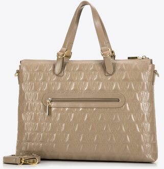 Dames 14" Laptoptas met Geometrisch Patroon, Beige, Natuurlijk Leer