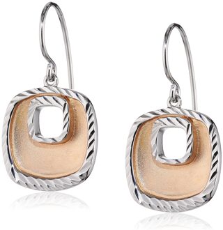 Dames 925 Sterling Zilver Set: Ketting-Hanger + Oorbellen - Zilver/Roze SET-5188 Zilver en roségoud - One Size