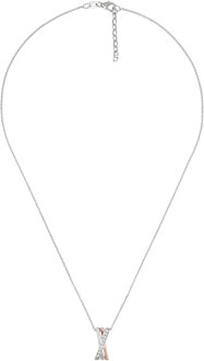 Dames 925 Sterling Zilveren Ketting met Hanger - Zilver/Roze ZH-4832 - maat Zilver en roségoud