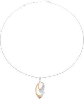 Dames 925 Sterling Zilveren Ketting met Hanger - Zilver/Roze ZH-6004 Zilver en roségoud - One Size