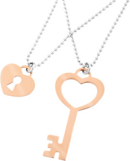 Dames 925 Sterling Zilveren Ketting - Zilver/Rozen ZK-7185/1 - maat Zilver en roségoud