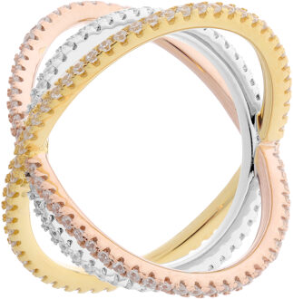 Dames 925 Sterling Zilveren Ring - Goud/Zilver/Roze ZR-7280 Zilver en goud