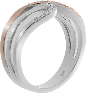 Dames 925 Sterling Zilveren Ring - Zilver/Rosé ZR-7230 Zilver en roségoud - N