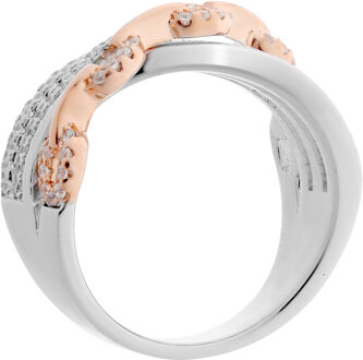 Dames 925 Sterling Zilveren Ring - Zilver/Rosé ZR-7281 Zilver en roségoud - L