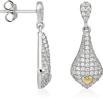 Dames 925 Sterling Zilveren Set: Ketting-Hanger + Oorbellen - Zilver SET-5220 - One Size