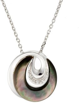 Dames 925 Sterling Zilveren Set: Ketting-Hanger + Oorbellen - Zilver SET-5987 - maat