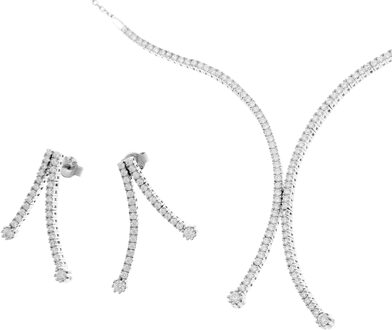 Dames 925 Sterling Zilveren Set: Ketting + Oorbellen - Zilver SET-066