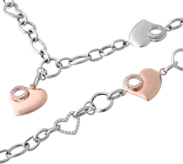 Dames 925 Zilver Set: Ketting + Armband - Zilver/Roze SET-049 Zilver en roségoud