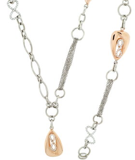 Dames 925 Zilveren Set: Ketting + Armband - Zilver/Roze SET-048 Zilver en roségoud