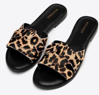 Dames Animal Print Leren Slippers Zwart en Bruin Natuurlijk Leer Zwart/bruin