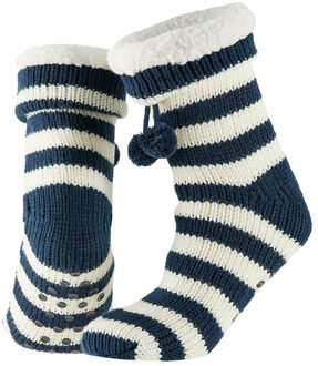 Dames anti-slip huissokken/slofsokken navy/wit gestreept maat 36-41 - Huissokken Blauw