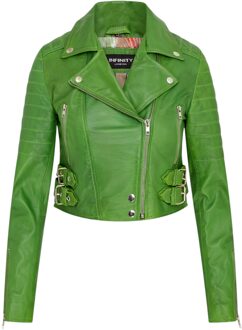 Dames appelgroene cropped Brando leren bikerjack - Bellville Limoengroen - EU 50 / UK 22