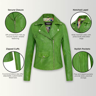 Dames Apple Green Classic Brando Biker leren jack - Broome - maat EU 40 / UK 12 Limoengroen