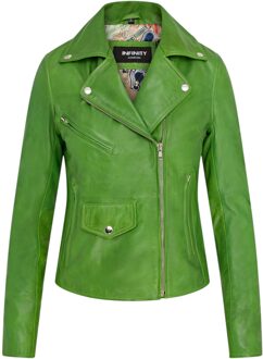 Dames Apple Green Classic Brando Biker leren jack - Soweto - maat EU 44 / UK 16 Limoengroen