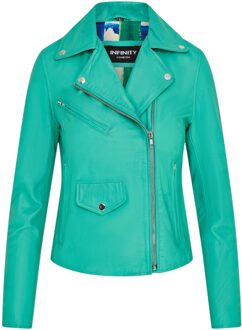 Dames Aqua Blue Classic Brando Biker leren jack - Soweto Groen - EU 46 / UK 18