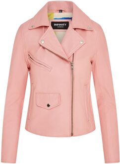 Dames Baby Roze Classic Brando Biker Leren Jas - Soweto Lichtroze - EU 48 / UK 20