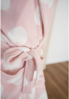 Dames badjas fleece hartjes - maat XL Roze