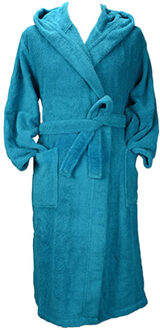 Dames badjas met capuchon - maat L / XL Blauw