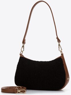 Dames Baguette Handtas met Kunstbont Klein Zwart en Bruin Kunstleer Zwart/bruin