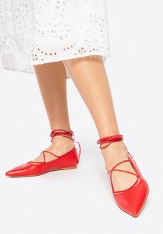 Dames Ballerina's in Echt Leer met een Spitse Neus Rood