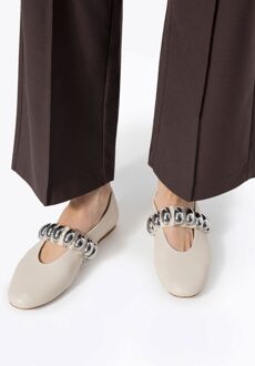 Dames Ballerina's van Echt Leer met Glanzende Band Wit - maat