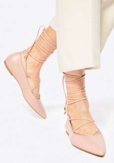 Dames Ballerina's van Echt Leer met Spitse Neus, Roze, Natuurlijk Leer