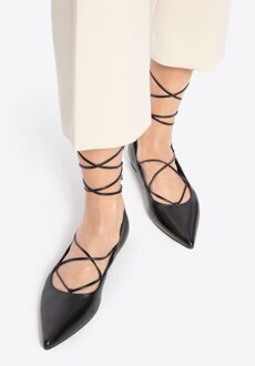 Dames Ballerina's van Echt Leer met Spitse Neus Zwart