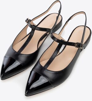 Dames ballerina's van echt leer met spitse neus, zwart