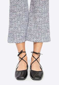 Dames Ballerina's van echt leer met strikjes, zwart - maat