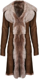 Dames Beaver Tan Toscana Schapen Suède Trenchcoat - Celeste Bruin - EU 40 / UK 12