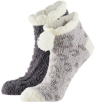 Dames bedsokken/huissokken met anti-slip 2-pack grijs/antraciet one size - Huissokken