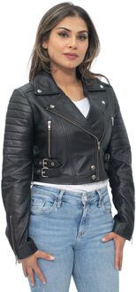 Dames bijgesneden Brando leren bikerjack-Damascus - maat EU 36 / UK 8 Zwart