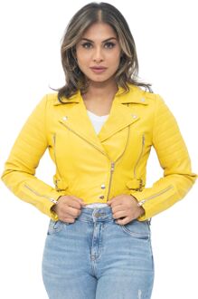 Dames bijgesneden Brando leren bikerjack-Damascus - maat EU 46 / UK 18 Geel