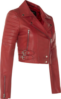 Dames bijgesneden Brando leren bikerjack-Damascus Rood - EU 42 / UK 14
