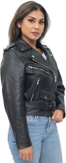 Dames Bikerjack van Brando-leer, Murcia - maat EU 42 / UK 14 Zwart