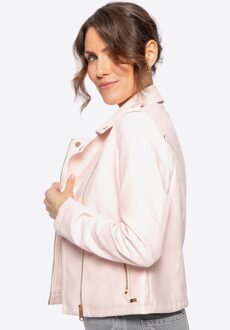 Dames bikerjack van eco-leer met klinknagels, lichtroze - maat L