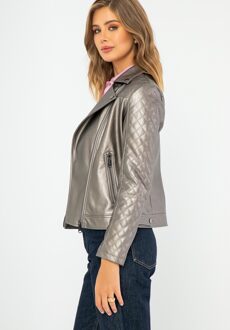 Dames bikerjack van eco-leer, metallic bruin, lichtbruin - maat S