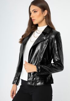 Dames bikerjack van eco-leer, zwart en grafiet - S