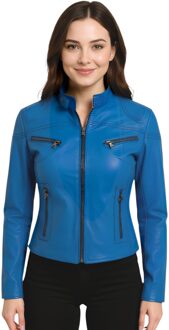 Dames blauw casual slim-fit leren bikerjack - Tulsa
