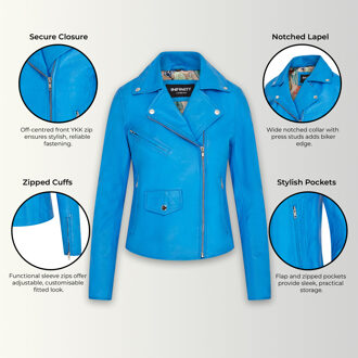 Dames Blauw Classic Brando Biker Leren Jack - Broome - EU 48 / UK 20