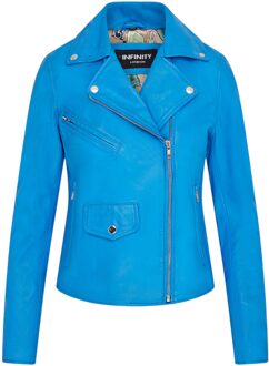 Dames Blauw Classic Brando Biker Leren Jack - Secunda - maat EU 46 / UK 18