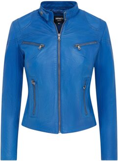 Dames blauw slim-fit leren bikerjack - Maldon - EU 38 / UK 10