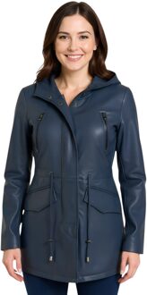 Dames blauwe leren parka met capuchon - Cairns - maat